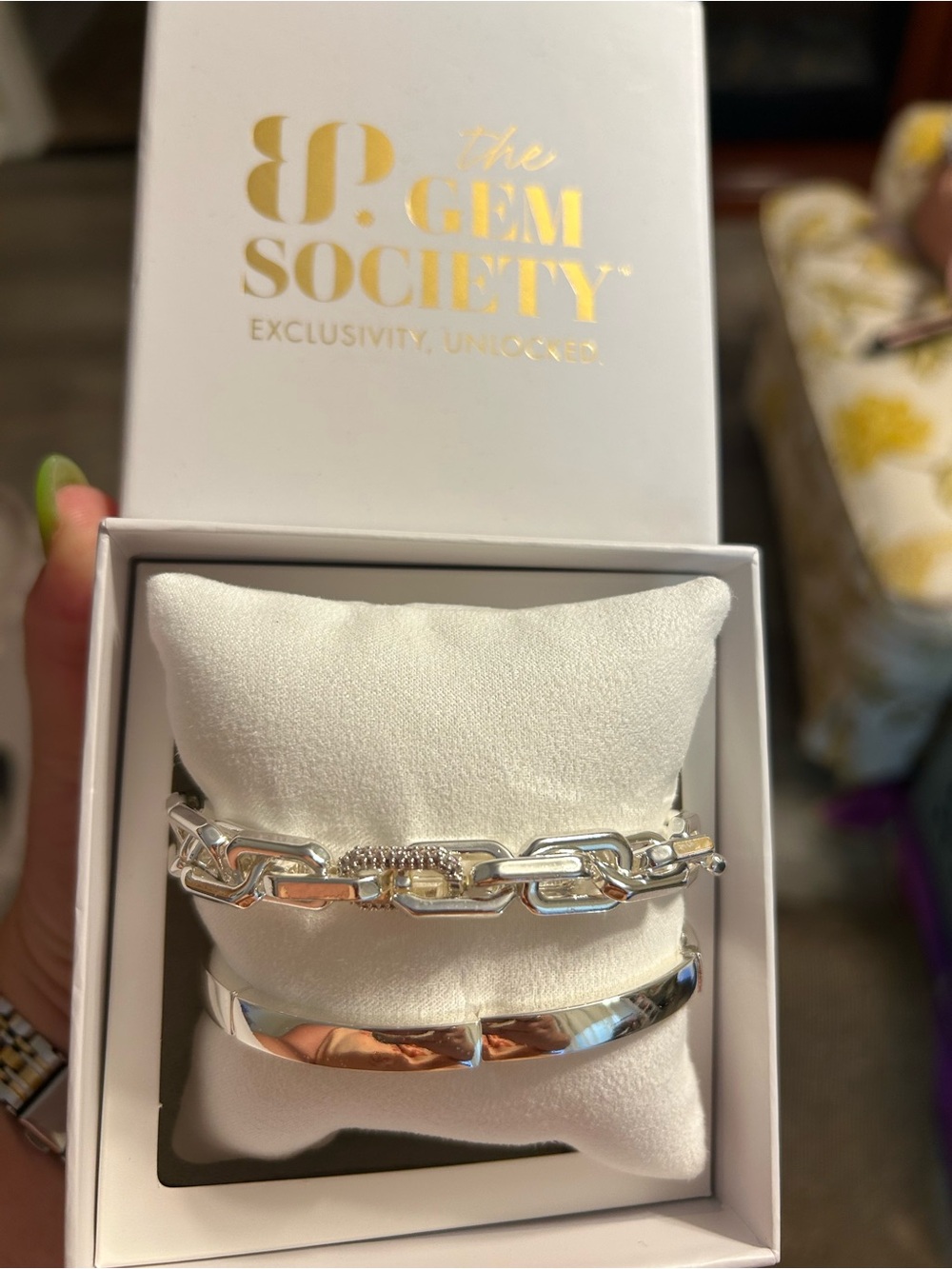 Bomb Party Gem Society Silver Chain & Cuff Bracelet Set